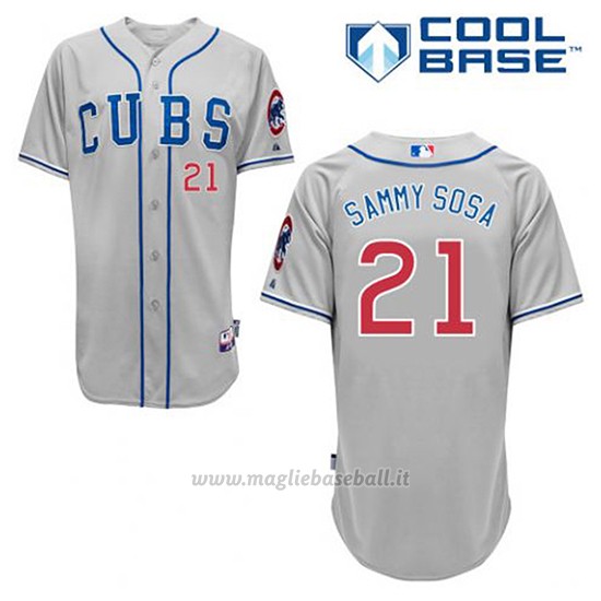 Maglia Baseball Uomo Chicago Cubs 21 Sammy Sosa Grigio Alterner Cool Base